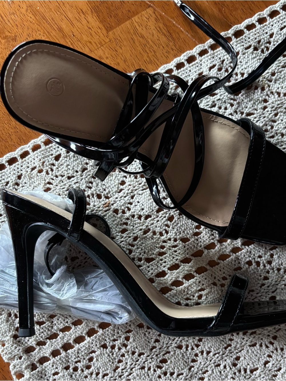 Black Stiletto tie up heals